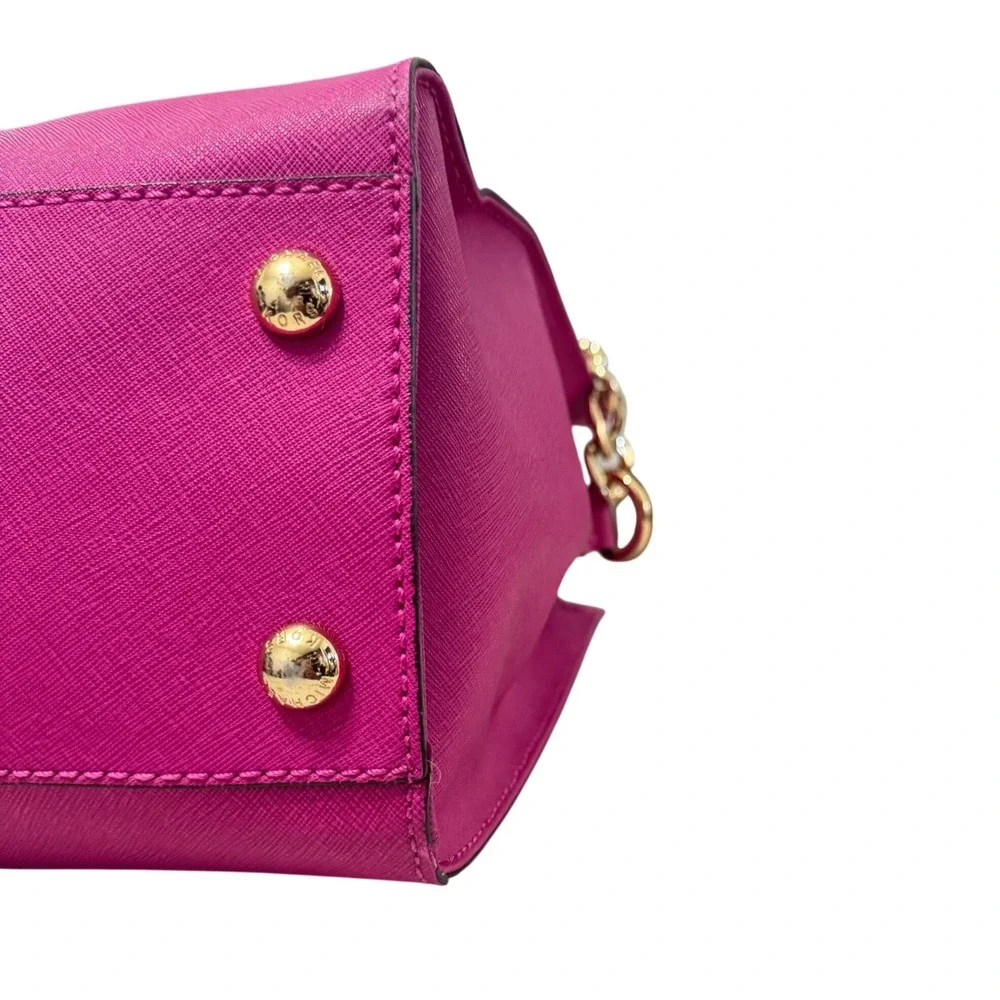 Michael Kors Hamilton Satchel Womens Large Fuchsia Pink Padlock Chain Bag - Picture 8 of 16